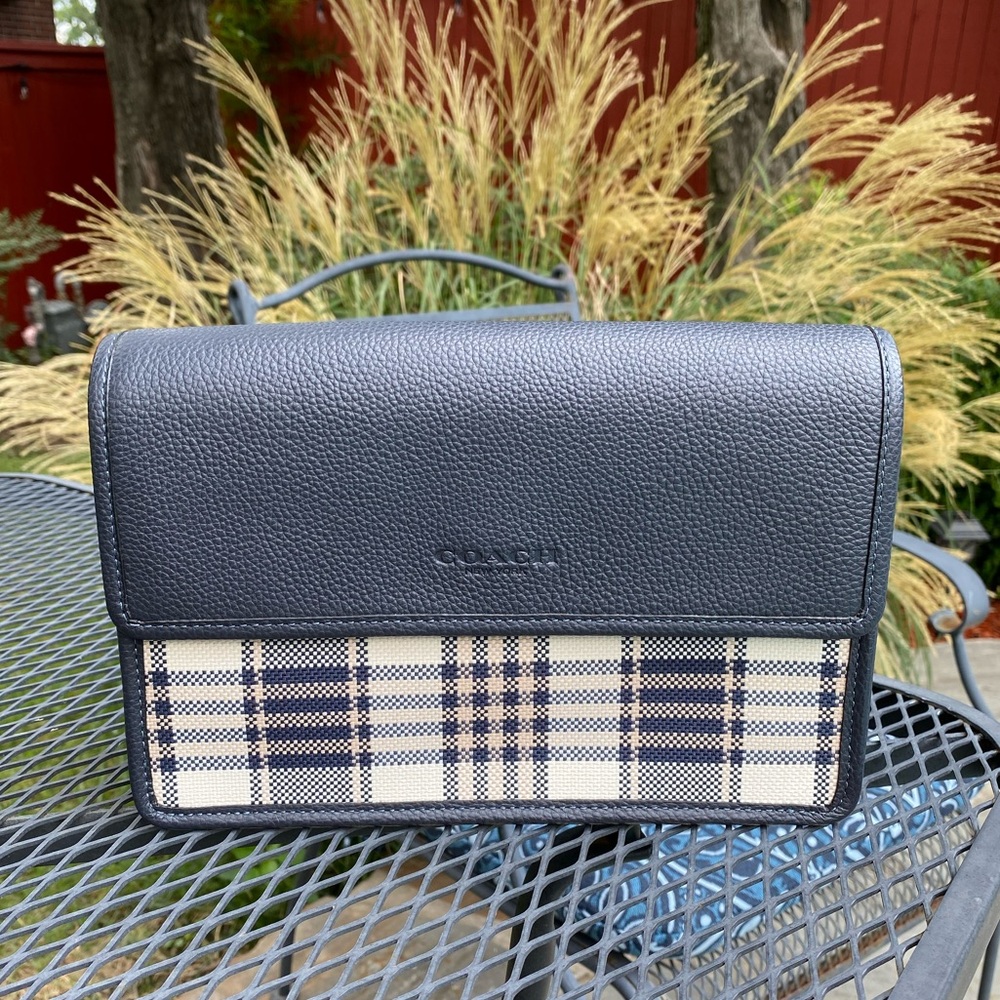 NWT Coach Turner Flap Crossbody Bag (Navy/Garden Plaid)